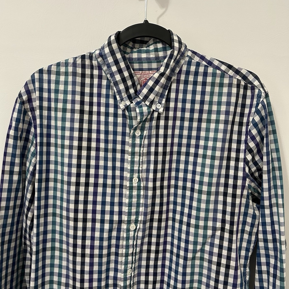 J. Press Men's Large Green Blue Plaid Shirt Career Casual Long Sleeve Button - Picture 3 of 11